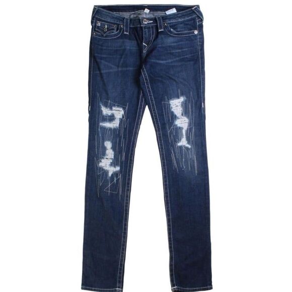 True Religion distressed slim fit darkwash jeans - Picture 1 of 9